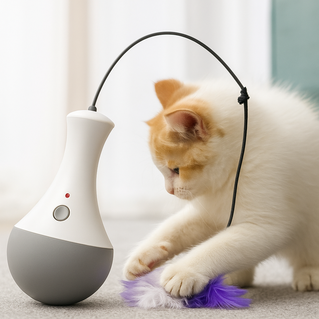 Jouet Interactif Rotation 360° pour Chat — Plumes Amovibles, Moteur Silencieux | Pawlora
